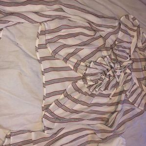 Cute white flowt blouse,white & red stripes & bow!